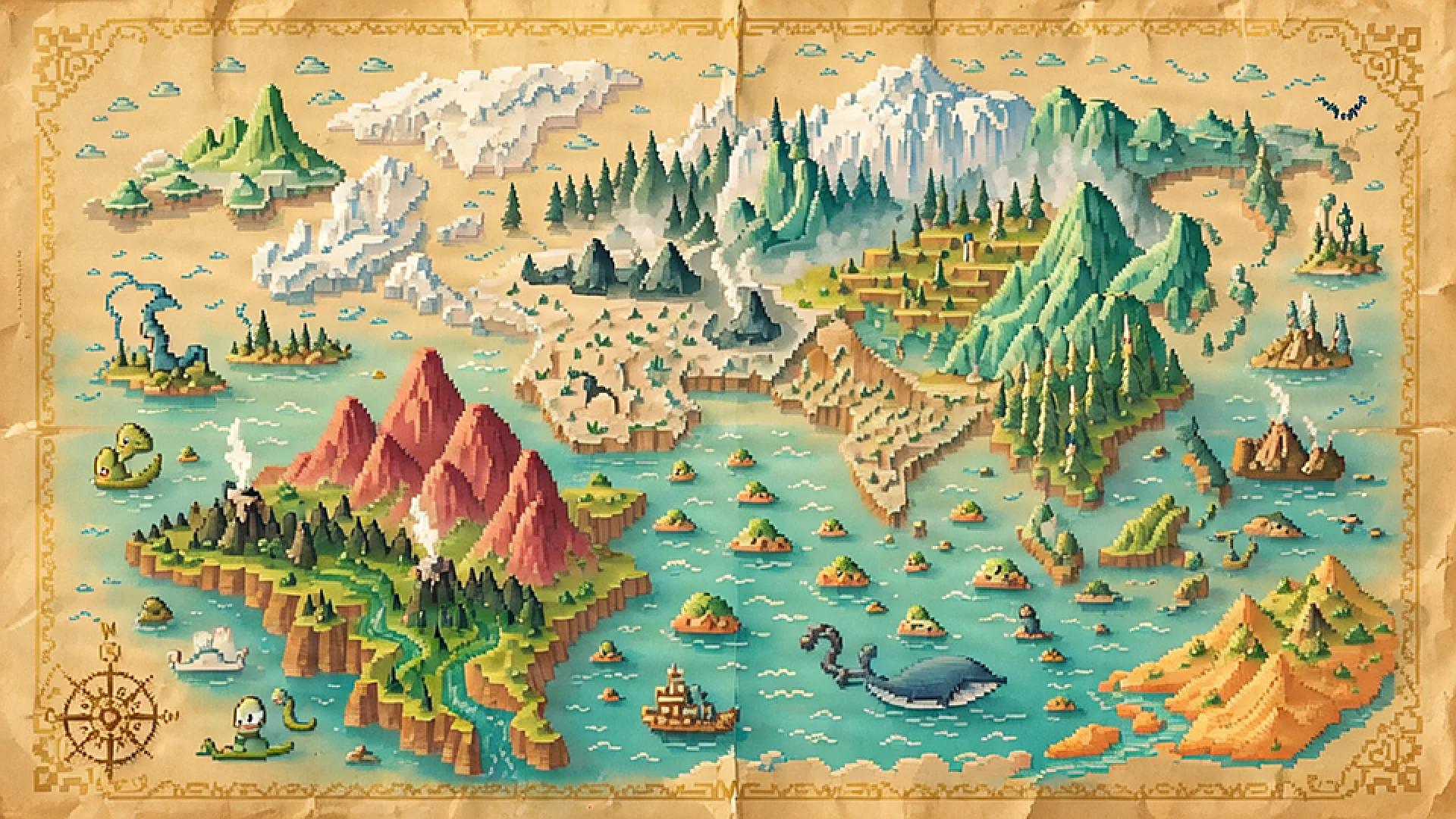 Mapa ilustrado dos dez reinos planejados de Perdidos, entre montanhas, ilhas e florestas